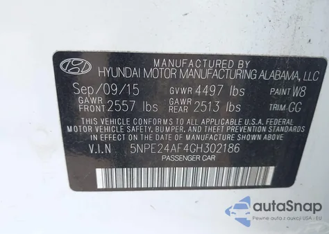 2016 Hyundai Sonata Se from USA, damaged, VIN 5NPE24AF4GH302186
